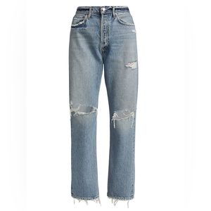 AGOLDE
90s High-Rise Distressed Straight-Leg Jeans - Isolate Medium Indigo